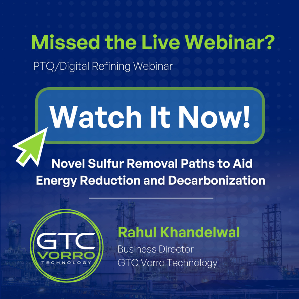 Graphic to advertise the video on demand of GTC Vorro's sulfur emissions reduction webinar.